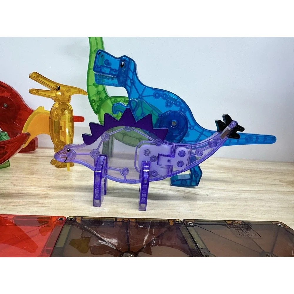 MAGNA TILES Dino World 40+ Pieces Total Magnetic Tile Lot, 9 Dinosaurs